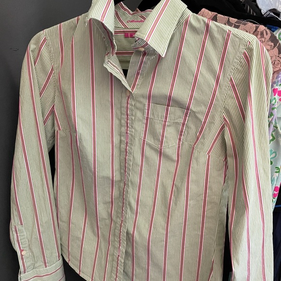 AE blouse green pink stripes sz 4 - Picture 1 of 5